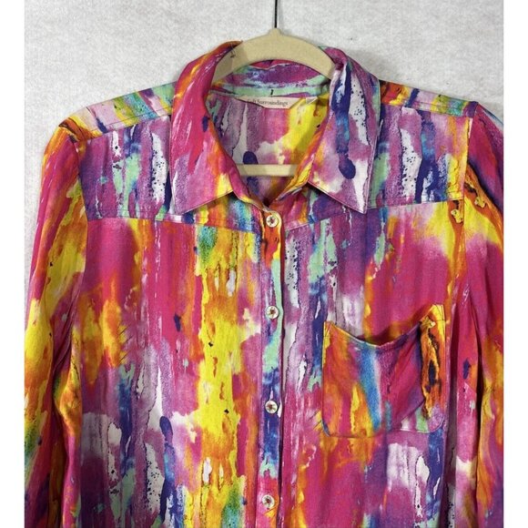 Soft Surroundings Multi Color Full Button Top Shirt Med Festival Boho Rainbow - Picture 6 of 14